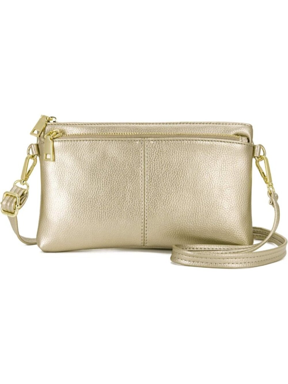 Lightweight Triple Zip Crossbody Bag | Vegan Leather Wristlet Clutch with